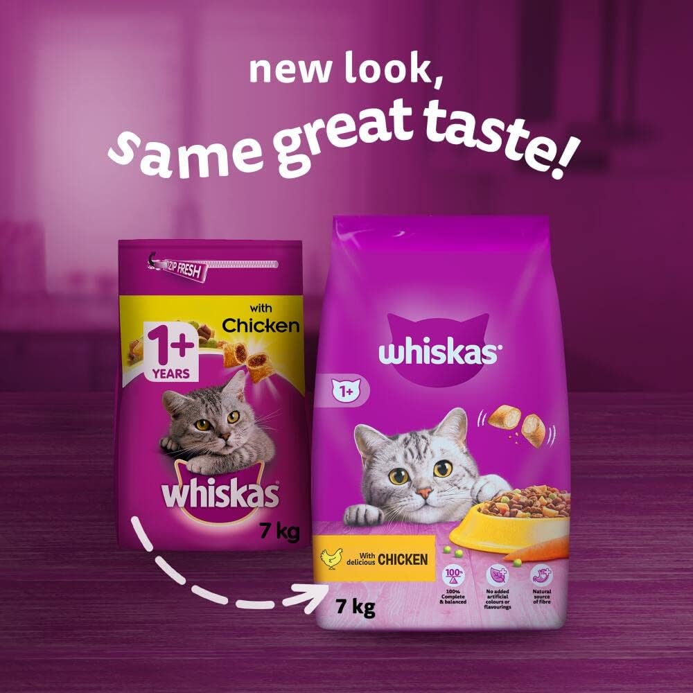 - 1+ Adult Dry Cat Food - 7Kg - Biscuits Made with Chicken - Bulk Cat Food Bag
