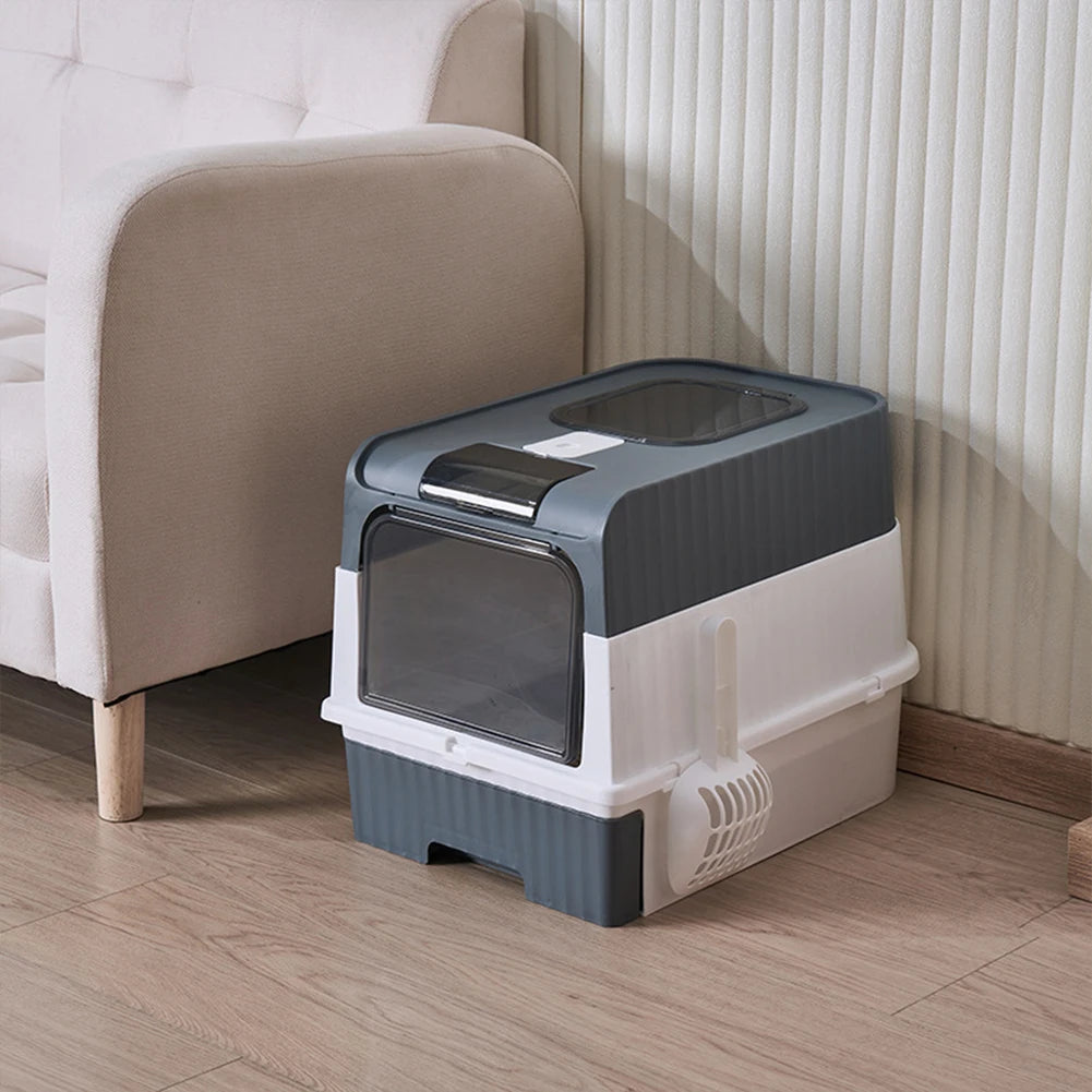Fully Enclosed UV Sterilizing Cat Litter Box Top Entry Splash-Proof Cat Toilet Large Capacity