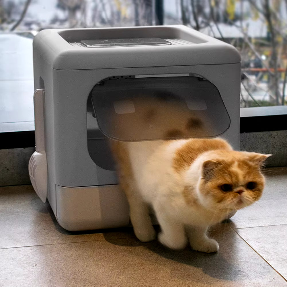 Full Enclosed Cat Toilet Litter Box in Grey
