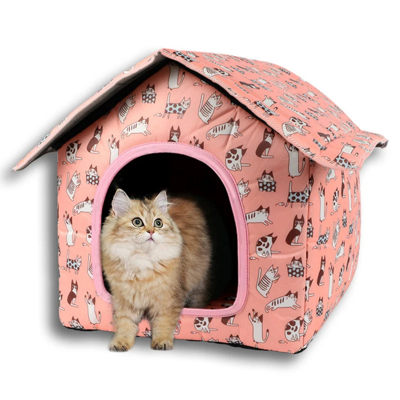 Waterproof Cat House for Outdoors Rainproof Pet Cat Cave Sleep Beds Tent Home Foldable and Washable for Small Dog Puppy Supplies