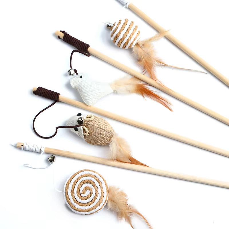 Engaging Interactive Cat Wand with Colorful Feather Teasers - Perfect for Playful Kittens!
