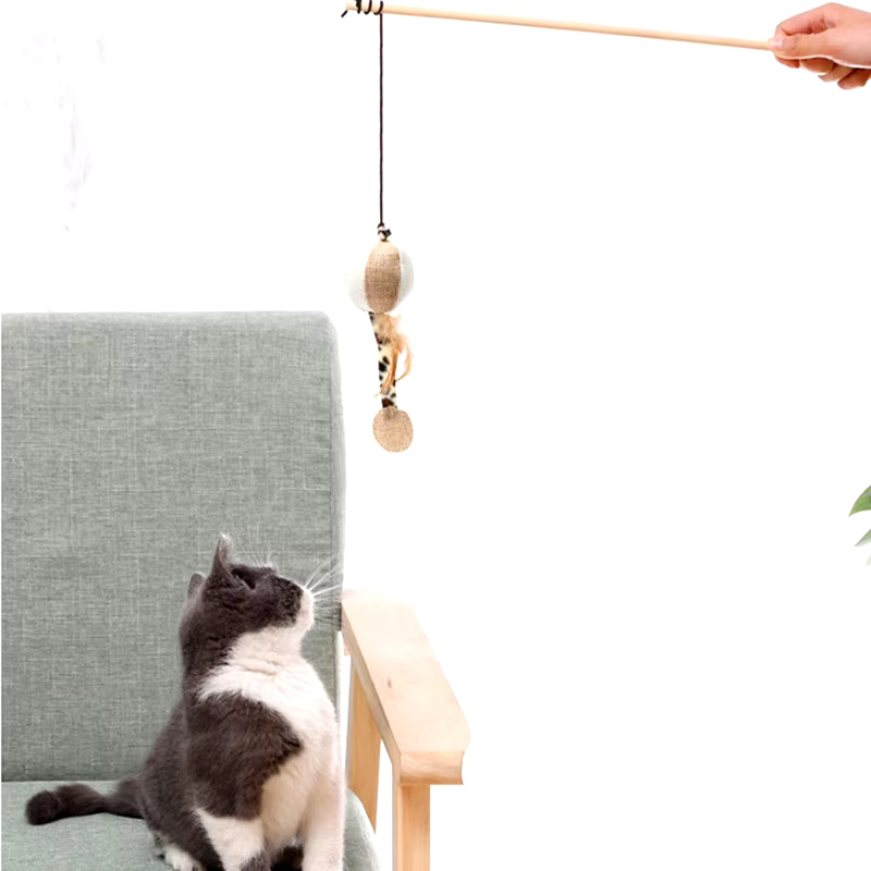 Engaging Interactive Cat Wand with Colorful Feather Teasers - Perfect for Playful Kittens!