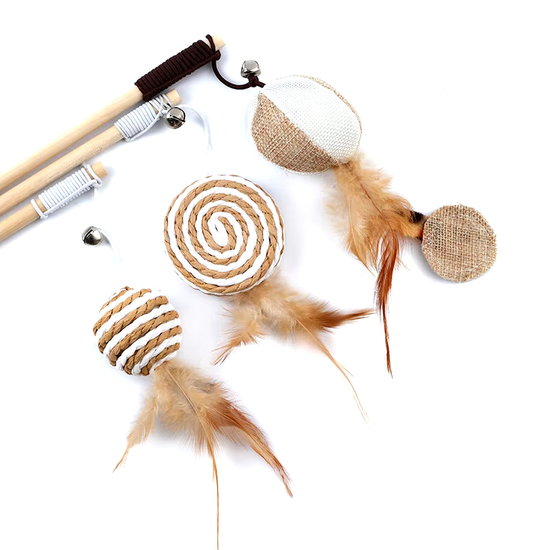 Engaging Interactive Cat Wand with Colorful Feather Teasers - Perfect for Playful Kittens!