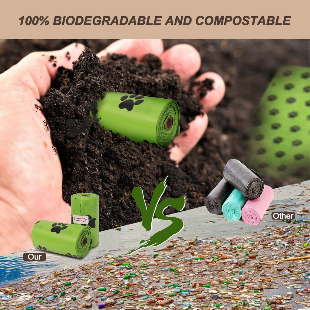 540 Dog Puppy Pets Poo Bags Degradable and Leak Proof with 1 Free Dispensers UK